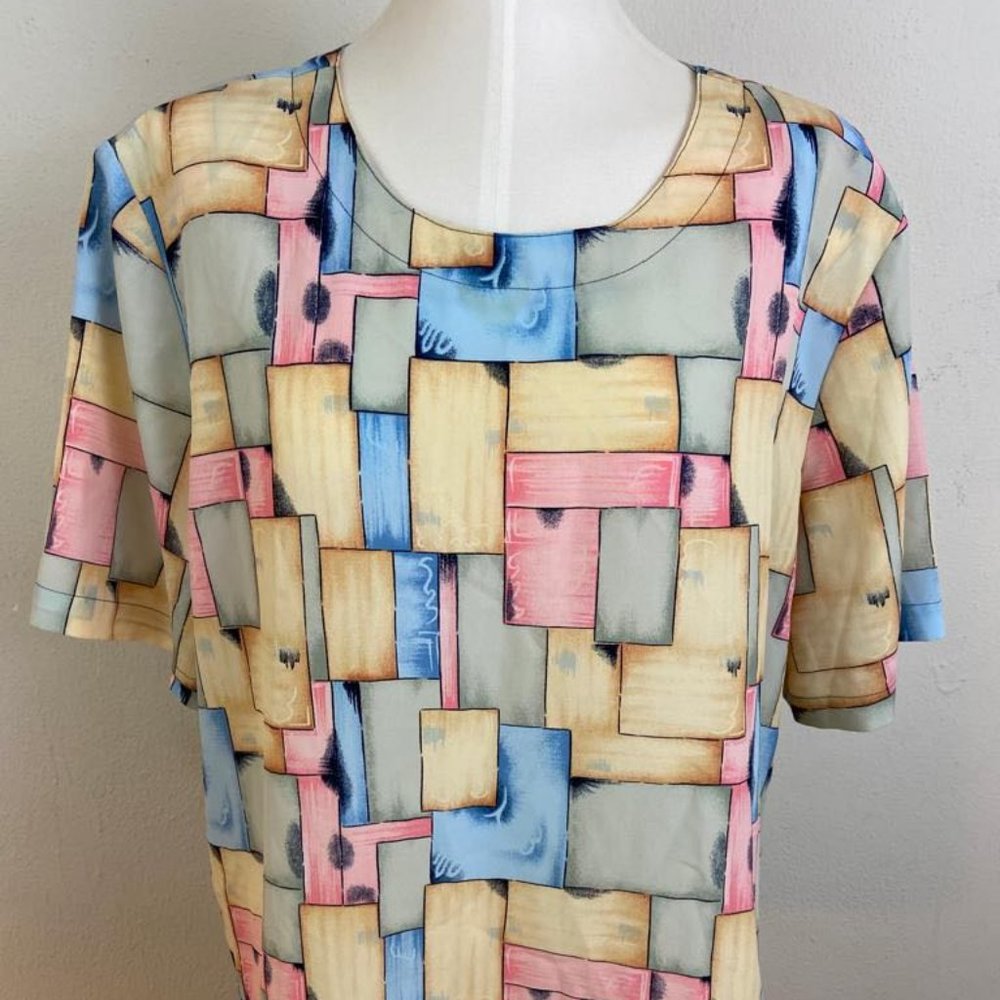 Vintage K.C. Studio Chinese Creppe Fabrics Pastel Squares Block Pattern